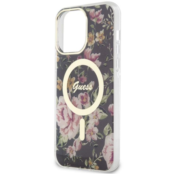 Guess GUHMP14XHCFWSK iPhone 14 Pro Max 6.7" fekete keménytok  Flower MagSafe virág