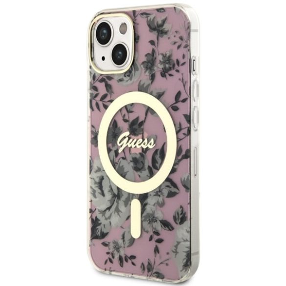 Guess GUHMP14SHCFWSP iPhone 14 / 15 / 13 6.1" rózsaszín keménytok Flower MagSafe