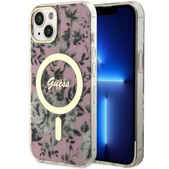 Guess GUHMP14MHCFWWSP iPhone 14 Plus / / 15 Plus 6.7" rózsaszín keménytok Flower MagSafe