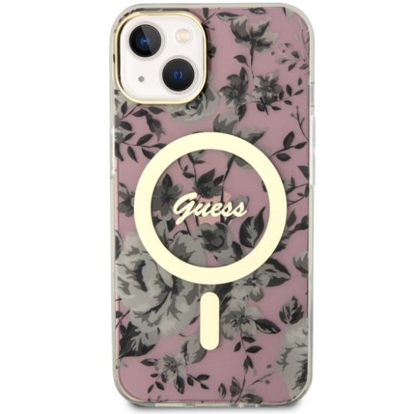 Guess GUHMP14MHCFWWSP iPhone 14 Plus / / 15 Plus 6.7" rózsaszín keménytok Flower MagSafe