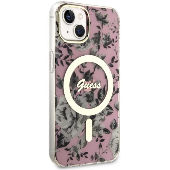 Guess GUHMP14MHCFWWSP iPhone 14 Plus / / 15 Plus 6.7" rózsaszín keménytok Flower MagSafe