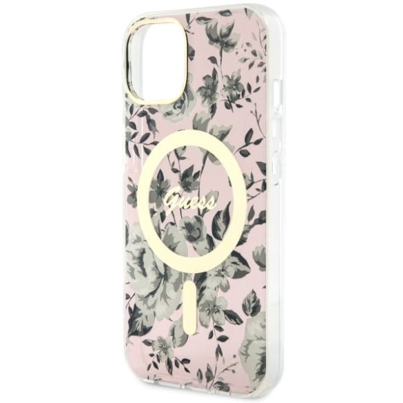 Guess GUHMP14MHCFWWSP iPhone 14 Plus / / 15 Plus 6.7" rózsaszín keménytok Flower MagSafe