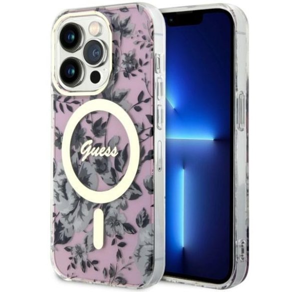 Guess GUHMP14LHCFWWSP iPhone 14 Pro 6.1" rózsaszín keménytok Flower MagSafe