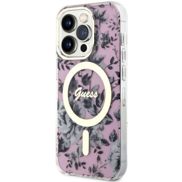 Guess GUHMP14LHCFWWSP iPhone 14 Pro 6.1" rózsaszín keménytok Flower MagSafe