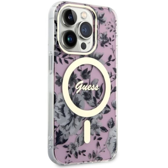 Guess GUHMP14XHCFWWSP iPhone 14 Pro Max 6.7" rózsaszín keménytok Flower MagSafe