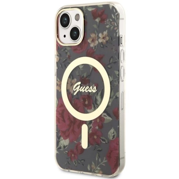 Guess GUHMP14SHCFWSA iPhone 14 / 15 / 13 6.1" khaki színű keménytok Flower MagSafe