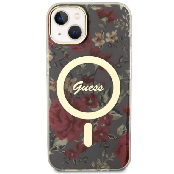 Guess GUHMP14SHCFWSA iPhone 14 / 15 / 13 6.1" khaki színű keménytok Flower MagSafe