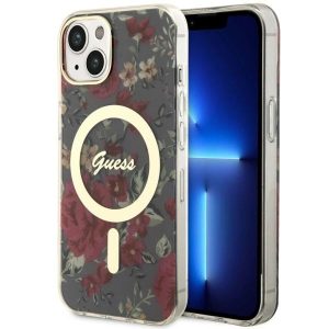 Guess GUHMP14MHCFWSA iPhone 14 Plus / 15 Plus 6.7" khaki színű keménytok Flower MagSafe