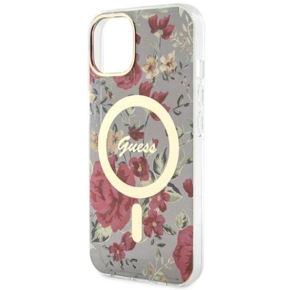 Guess GUHMP14MHCFWSA iPhone 14 Plus / 15 Plus 6.7" khaki színű keménytok Flower MagSafe