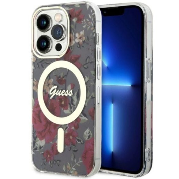 Guess GUHMP14LHCFWWSA iPhone 14 Pro 6.1" zöld/khaki keménytok Flower MagSafe