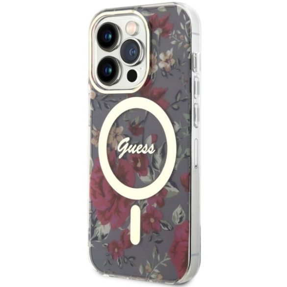 Guess GUHMP14LHCFWWSA iPhone 14 Pro 6.1" zöld/khaki keménytok Flower MagSafe