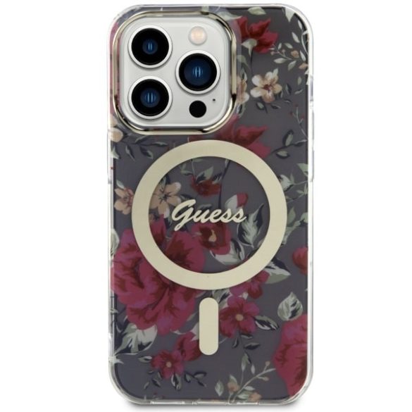 Guess GUHMP14LHCFWWSA iPhone 14 Pro 6.1" zöld/khaki keménytok Flower MagSafe