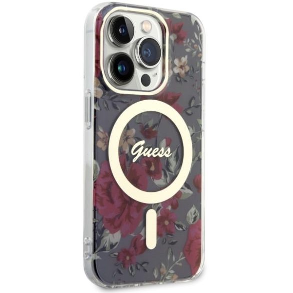 Guess GUHMP14LHCFWWSA iPhone 14 Pro 6.1" zöld/khaki keménytok Flower MagSafe