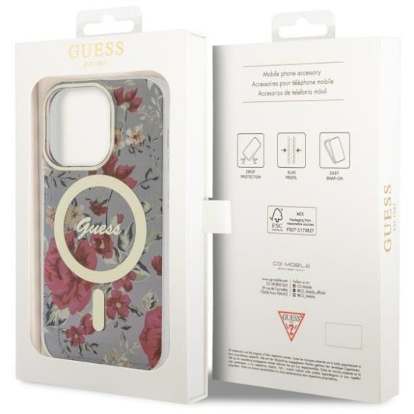 Guess GUHMP14LHCFWWSA iPhone 14 Pro 6.1" zöld/khaki keménytok Flower MagSafe