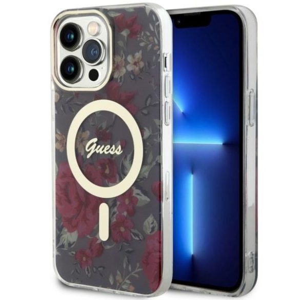 Guess GUHMP14XHCFWWSA iPhone 14 Pro Max 6.7" zöld/khaki keménytok Flower MagSafe