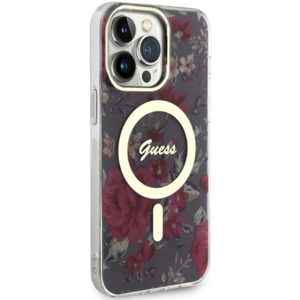 Guess GUHMP14XHCFWWSA iPhone 14 Pro Max 6.7" zöld/khaki keménytok Flower MagSafe
