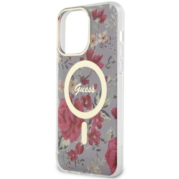 Guess GUHMP14XHCFWWSA iPhone 14 Pro Max 6.7" zöld/khaki keménytok Flower MagSafe