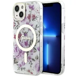   Guess GUHMP14SHCFWST iPhone 14 6.1" átlátszó keménytok Virág MagSafe