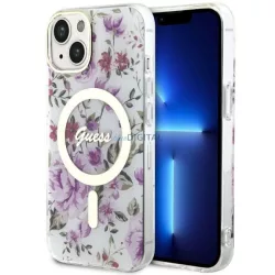   Guess GUHMP14MHCFWST iPhone 14 Plus 6.7" átlátszó keménytok Flower MagSafe