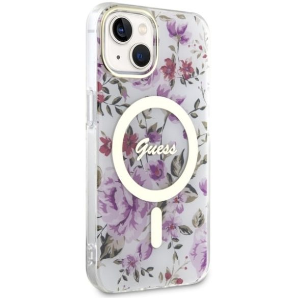 Guess GUHMP14MHCFWST iPhone 14 Plus / 15 Plus 6.7" átlátszó keménytok Flower MagSafe