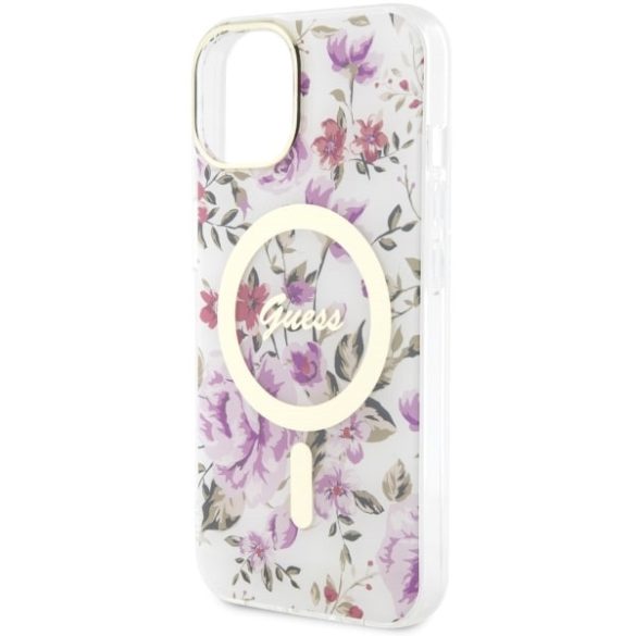 Guess GUHMP14MHCFWST iPhone 14 Plus / 15 Plus 6.7" átlátszó keménytok Flower MagSafe