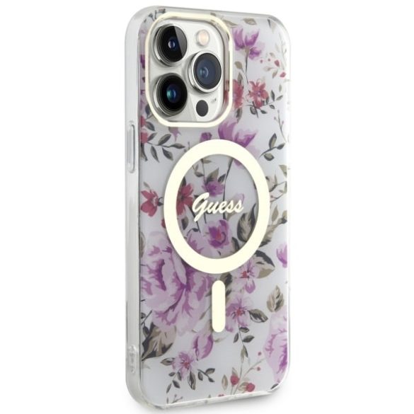 Guess GUHMP14LHCFWST iPhone 14 Pro 6.1" átlátszó keménytok Virág MagSafe