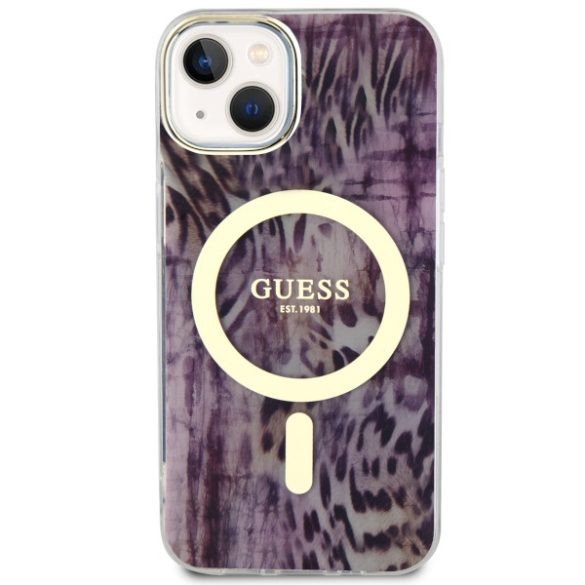 Guess GUHMP14SHLEOPWWP iPhone 14 / 15 / 13 6.1" rózsaszín keménytok Leopard MagSafe