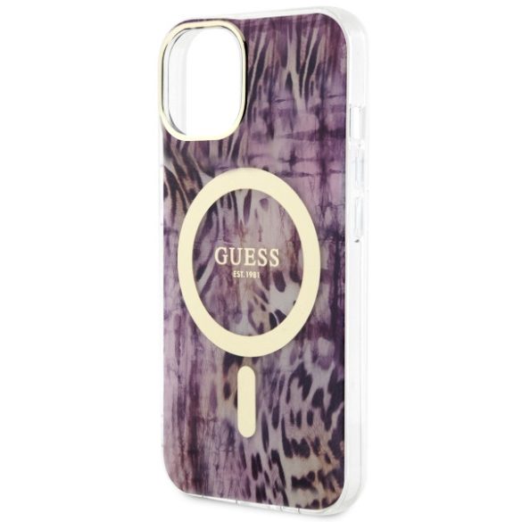 Guess GUHMP14SHLEOPWWP iPhone 14 / 15 / 13 6.1" rózsaszín keménytok Leopard MagSafe