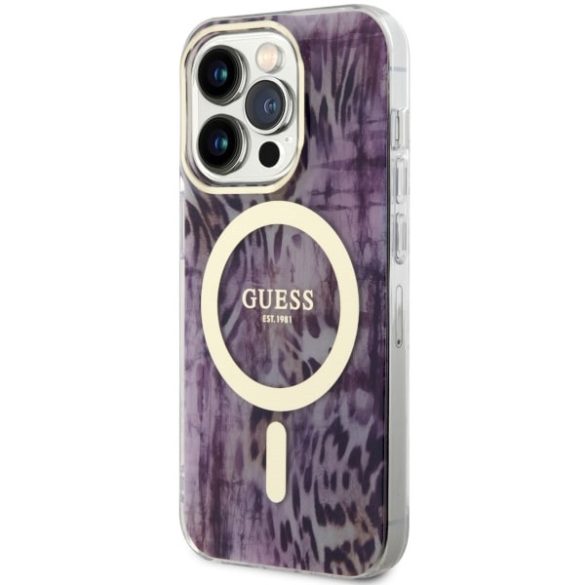 Guess GUHMP14LHLEOPWWP iPhone 14 Pro 6.1" rózsaszín keménytok Leopard MagSafe