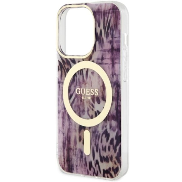 Guess GUHMP14LHLEOPWWP iPhone 14 Pro 6.1" rózsaszín keménytok Leopard MagSafe