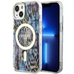   Guess GUHMP14SHLEOPWWB iPhone 14 6.1" kék keménytok Leopard MagSafe
