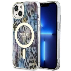 Guess GUHMP14SHLEOPWWB iPhone 14 6.1" kék keménytok Leopard MagSafe