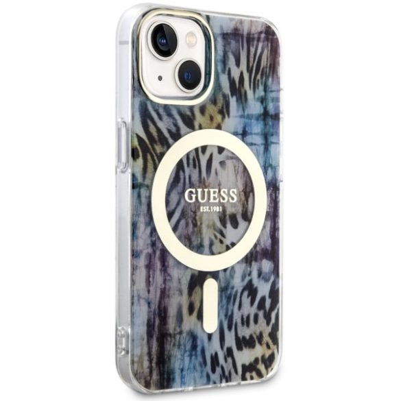 Guess GUHMP14SHLEOPWWB iPhone 14 / 15 / 13 6.1" kék keménytok Leopard MagSafe