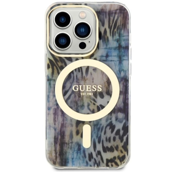 Guess GUHMP14LHLEOPWWB iPhone 14 Pro 6.1" kék keménytok Leopard MagSafe