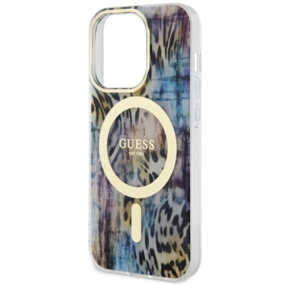 Guess GUHMP14LHLEOPWWB iPhone 14 Pro 6.1" kék keménytok Leopard MagSafe