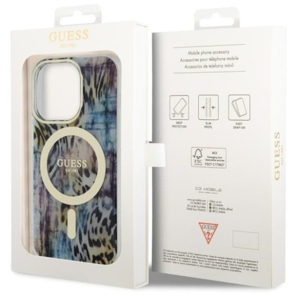 Guess GUHMP14LHLEOPWWB iPhone 14 Pro 6.1" kék keménytok Leopard MagSafe