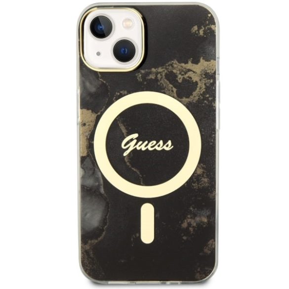 Guess GUHMP14SHTMRSK iPhone 14 / 15 / 13 6.1" fekete keménytok aranyen Marble MagSafe