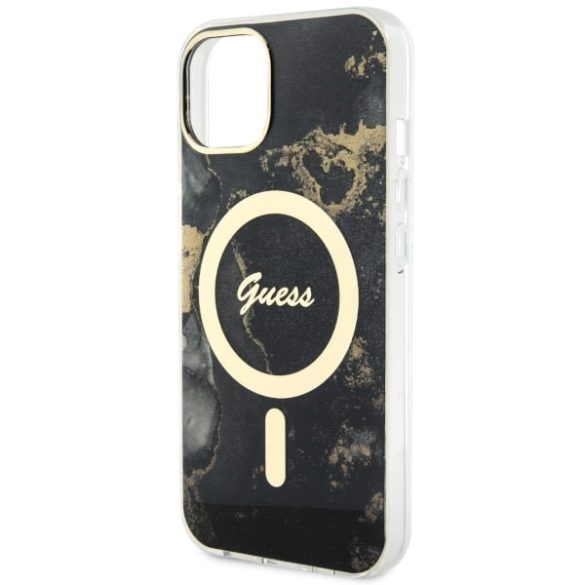 Guess GUHMP14SHTMRSK iPhone 14 / 15 / 13 6.1" fekete keménytok aranyen Marble MagSafe