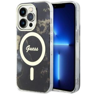 Guess GUHMP14LHTMRSK iPhone 14 Pro 6.1" fekete keménytok  Golden Marble MagSafe