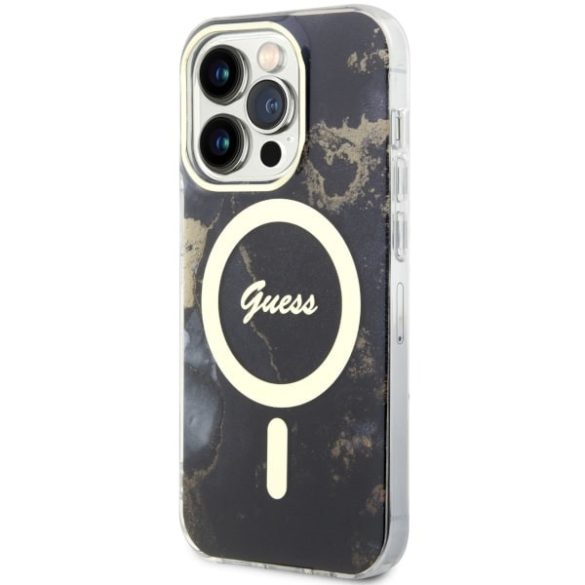 Guess GUHMP14LHTMRSK iPhone 14 Pro 6.1" fekete keménytok  Golden Marble MagSafe