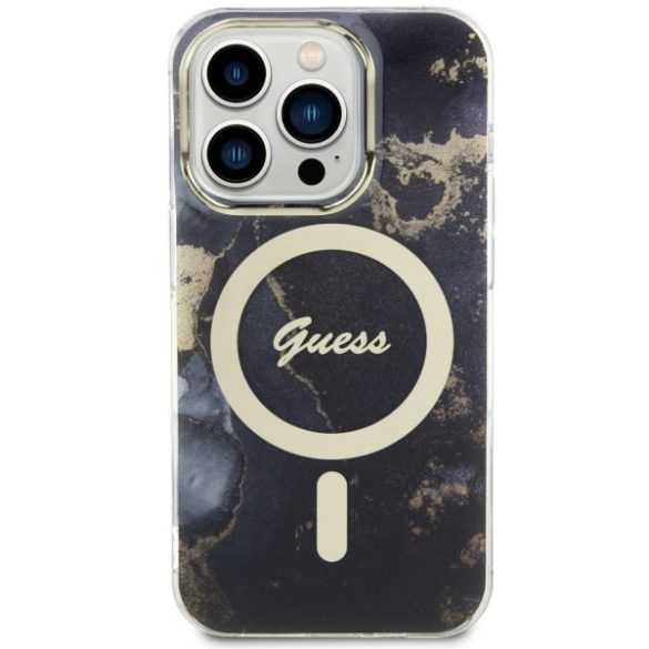 Guess GUHMP14LHTMRSK iPhone 14 Pro 6.1" fekete keménytok  Golden Marble MagSafe