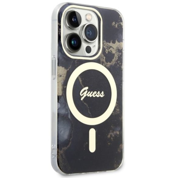 Guess GUHMP14LHTMRSK iPhone 14 Pro 6.1" fekete keménytok  Golden Marble MagSafe