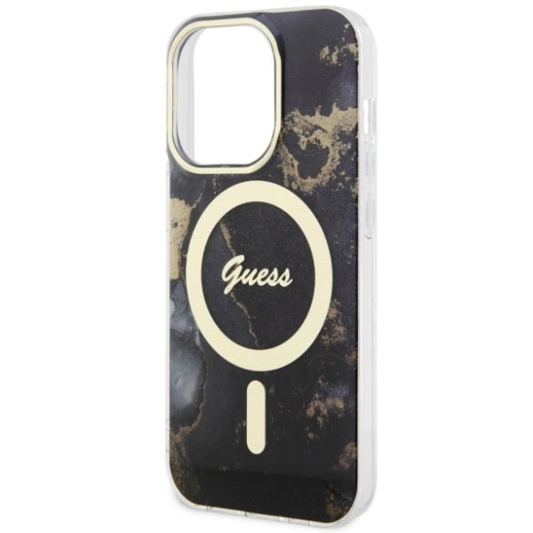 Guess GUHMP14LHTMRSK iPhone 14 Pro 6.1" fekete keménytok  Golden Marble MagSafe