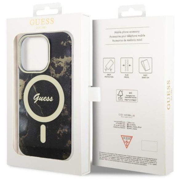 Guess GUHMP14LHTMRSK iPhone 14 Pro 6.1" fekete keménytok  Golden Marble MagSafe