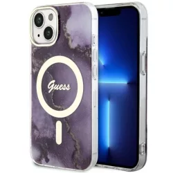   Guess GUHMP14SHTMRSU iPhone 14 6.1" lila keménytok aranyen Marble MagSafe lila tok