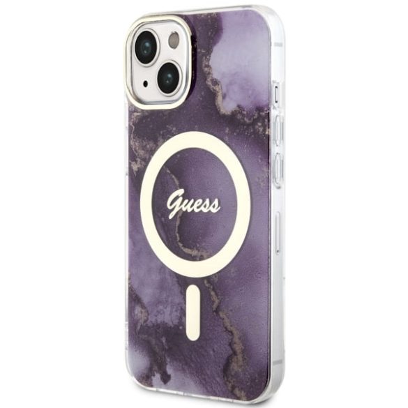 Guess GUHMP14SHTMRSU iPhone 14 / 15 / 13 6.1" lila keménytok aranyen Marble MagSafe lila tok