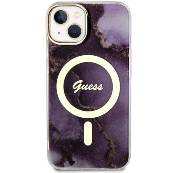 Guess GUHMP14SHTMRSU iPhone 14 / 15 / 13 6.1" lila keménytok aranyen Marble MagSafe lila tok