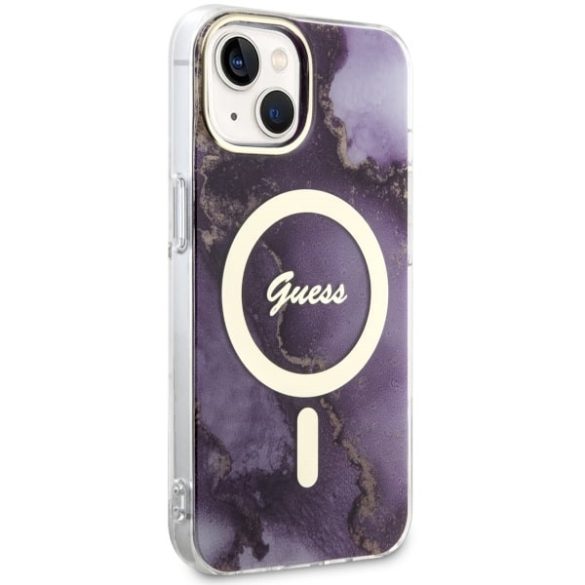 Guess GUHMP14SHTMRSU iPhone 14 / 15 / 13 6.1" lila keménytok aranyen Marble MagSafe lila tok