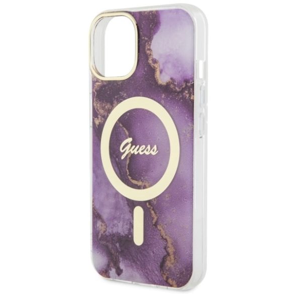 Guess GUHMP14SHTMRSU iPhone 14 / 15 / 13 6.1" lila keménytok aranyen Marble MagSafe lila tok