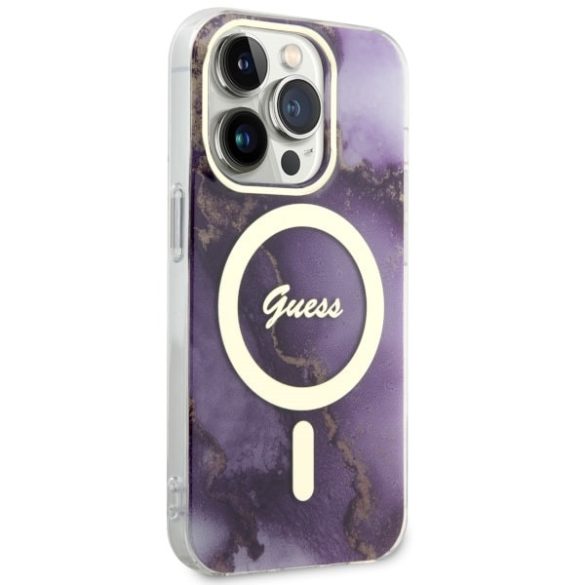 Guess GUHMP14LHTMRSU iPhone 14 Pro 6.1" lila keménytok Golden Marble MagSafe